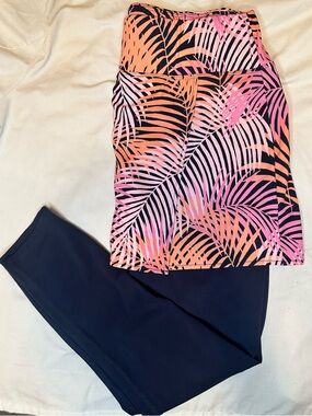 Tommy Bahama Active Skort Leggings Tropical Palm Print Pink Orange M